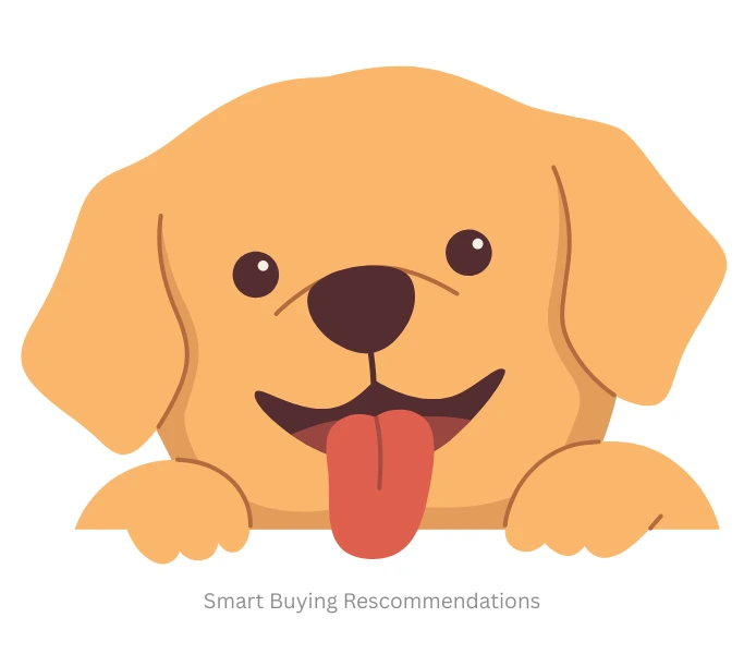 Close-up illustration of a happy golden retriever puppy with its tongue out, representing the Smart Buying Recommendations for dogs and cats at Yours Pet Shop.