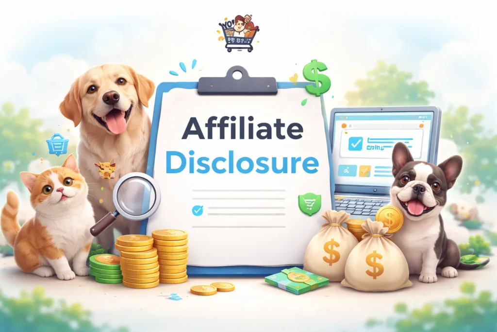 Affiliate disclosure banner for Yours Pet Shop highlighting transparency, honest pet product recommendations, and responsible affiliate partnerships